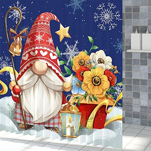 Yeelle темно сина туш завеса Божиќни туш завеси црвена gnome завеса за бања Дедо Мраз бања туш завеса водоотпорен полиестер цветни