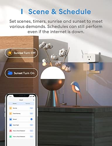 Meross Smart Plug Mini, 15A & сигурна Wi-Fi, Поддршка на Apple HomeKit, Siri, Alexa, Echo, Google Assistant and Nest Hub, Контрола на