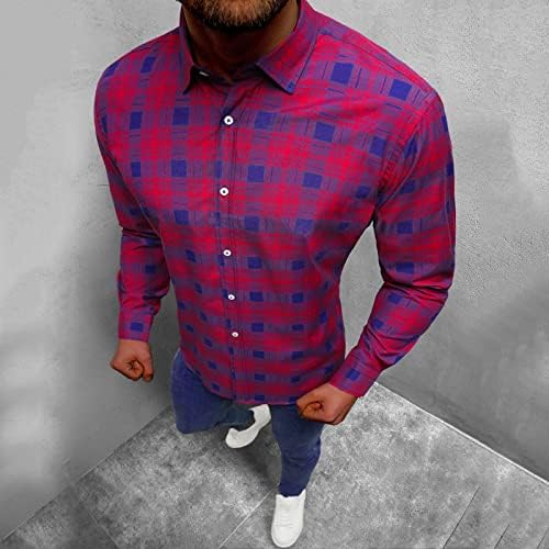 Xxbr Машки карирани кошули со долги ракави пад на модата Проверка на обична кошула за свртување на јака, тенок вклопувачки кошули