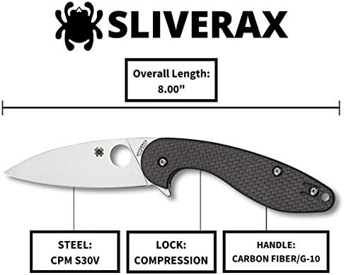 Spyderco Sliverax Premium Flipper нож со 3,48 CPM S30V сечило од не'рѓосувачки челик и рачка на јаглеродни влакна G -10 - PlainEdge - C228CFP