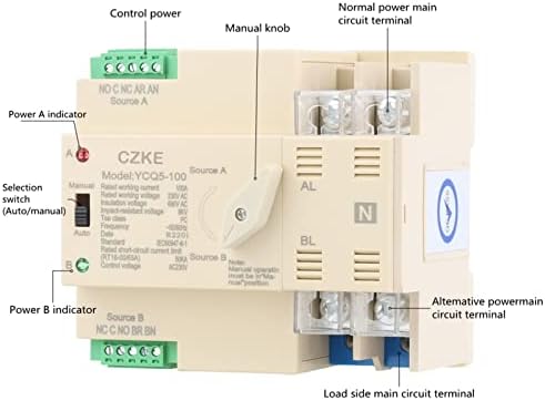 Akde YCQ5-100 2P Автоматски прекинувач за пренесување DIN Rail 50/60Hz 63A/100A AC 220V ATS PV System Power To City Power