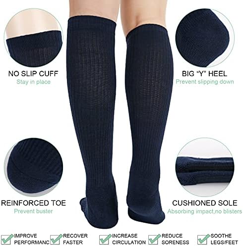 Атмото 6пари Чорапи за компресија на памук за циркулација на мажи и жени 8-15mmhg колено високи чорапи