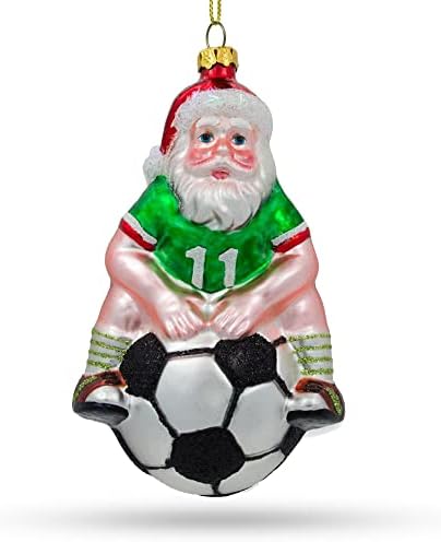 Дедо Мраз на фудбалски топка стакло Божиќ украс 5,25 инчи