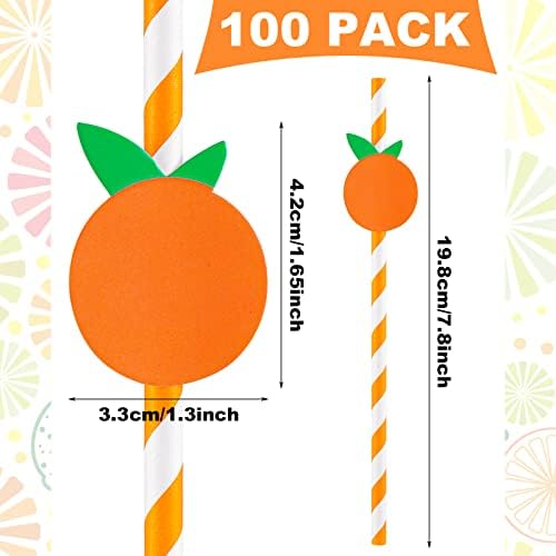 100 парчиња портокалови хартиени сламки малку исечени бебиња туш сламки портокалови овошни сламки за еднократна употреба хартија за хартија