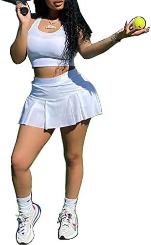 Обични спортови на жени со 2 парчиња облека со здолништа поставуваат атлетски скерти за резервоар за тениски тениски фустан за вежбање активна