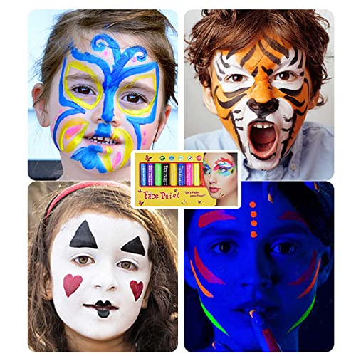 Стапчиња за боја на лице за деца, 12 парчиња комплет за боја на лице за сликање на лице Крајници со флуоресцентна боја не-токсична