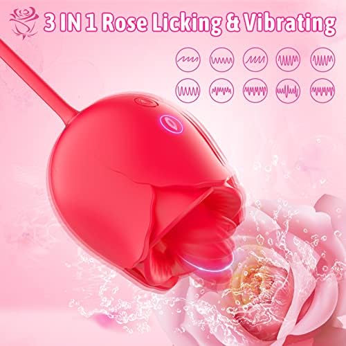 Ротирачки вибратор на роза играчка за жена, 3-во-1 розов секс стимулатор дилдо со 10 режими за лижење и вибрирачки режими, клиторис G Spot Vibrator