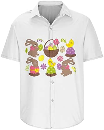 xipcokm Среќни велигденски маички за мажи плус големина печати удобни хавајски кошули кратки ракави лапел плажа маици пулвер блузи