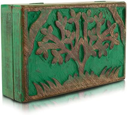 Рачно изработена Декоративна Дрвена Кутија За Накит Дрво на Живот Резба &Засилувач; Заклучување &засилувач; Клучен Организатор На Накит Кутија За Спомен Богатство