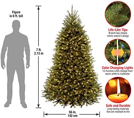 Национална компанија за дрво на дрвја, пред-осветлена вештачка целосна елка, зелена, 7 нозе и пред-осветлен вештачки Божиќен венец,