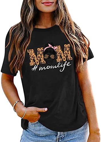 ПРЕГОЛЕМА Женска Мајка Живот Маици Графички Кошули Смешни Букви Печатени Маици Секојдневна Блуза На Денот На Мајката