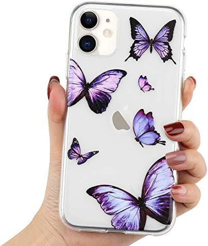 LCHULLE Девојка Случај за iPhone 11 Случај Симпатична Пурпурна Пеперутка Шема Дизајн Кристално Јасни Девојки Жени Мека TPU Гума Отпорна На
