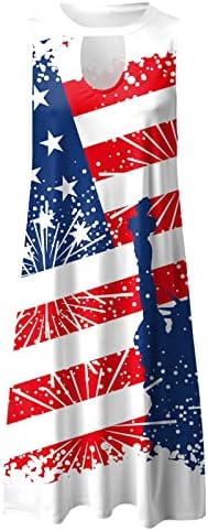 4 јули Фустан За Жени Летен Секојдневен Фустан На Плажа Американско Знаме Клучалка Без Ракави О-Врат Ѕвезди Ленти Сарафани
