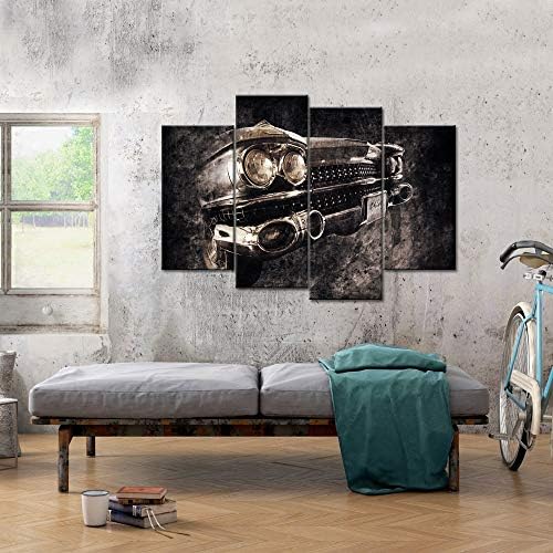 sechars - 4 слики со панел -автомобил wallидни уметности врамени стари американски автомобил во кафеав ретро стил постер платно печатење гроздобер