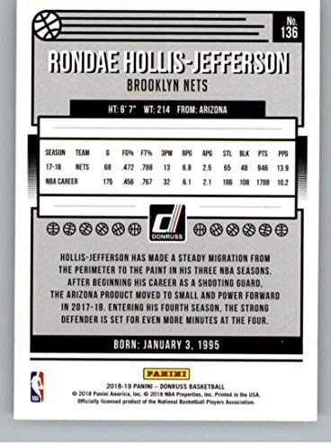 2018-19 ДОНРУС 136 Ронда Холис-effеферсон Бруклин Нетс НБА кошаркарска трговска картичка