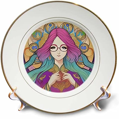 3drose Art Nouveau Woman. Грациозна дама со виолетова коса и тркалезни очила - плочи
