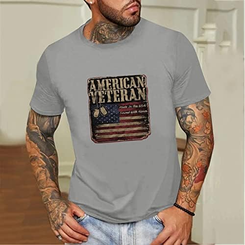 Bmisegm летни кошули за мажи мажи летни модни обични кружни вратови Ден на независност Мала маица со џеб со џеб