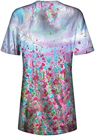 Nokmopo женски кошули случајни плус големина мода случајна плус големина цвеќиња печатење на врвови за маици на вратот