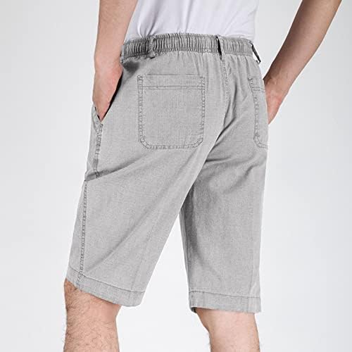 Големина 13 Машки Секојдневни Ленени Панталони Еластична Врвка За Влечење Кратки Панталони Со Џебна Надворешна Облека