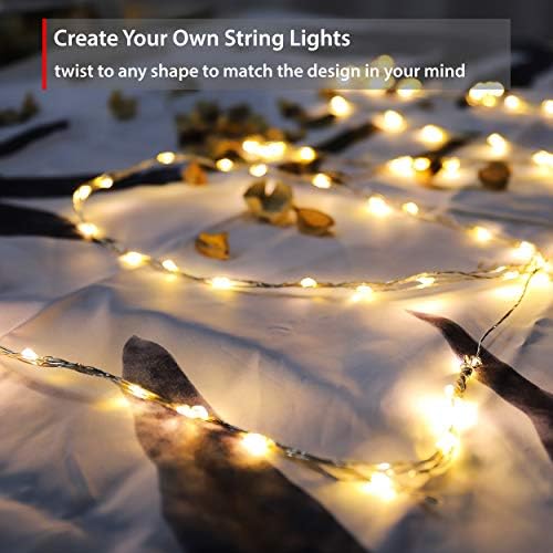 Луис избор микро бакарни жици, 50 LED светли светла, водоотпорни, напојувани со батерии, топли бели мини жици светла и дневна светлина