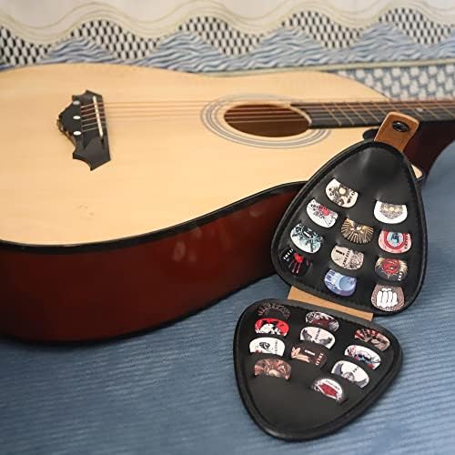 Случај за држач за гитара Rauyivany, со 22 избор, внатрешно-надворешни слоеви чиста кожа за складирање 22 слотови разни торбички