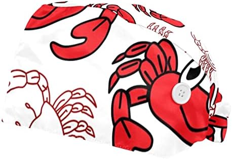 Цртан Филм Смешни Симпатична Ракови Шема Црвено Печатени Работна Капа Со Копче, Работна Шапка Лента за Пот за Жени &засилувач; Мажите, 2 Пакети
