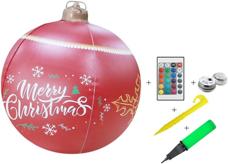 Светлина на надувување на Божиќната топка, со LED светло 24 -инчен Божиќни украси на отворено ПВЦ надувување украсена топка со пумпа за дома