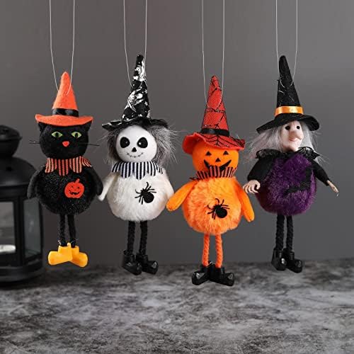 Dikimo 4 парчиња Декорација на Ноќта на вештерките што висат приврзоци, тиква дух вештерка црна мачка кукла за забава и украси за одмор
