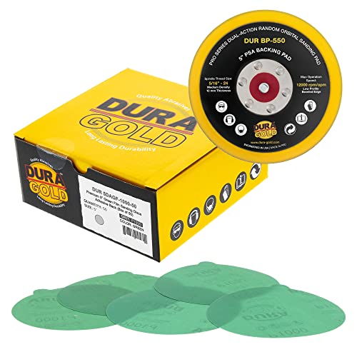 Дура -злато 5 „Зелен филм ПСА Дискови за пескарење - 1000 решетки и 5 ПСА да Сандер подлога за плоча за поддршка