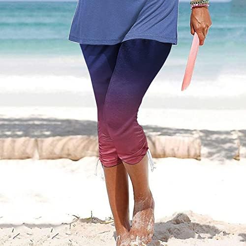Женски Обични Панталони Со Висок Струк Модни Печатени Еластични Летни Пролетни Капри Панталони Врвки Удобни Меки Хеланки