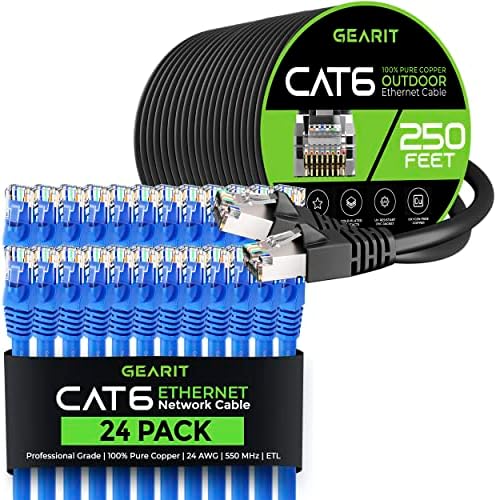 GearIT 24Pack 3ft Cat6 Етернет Кабел &засилувач; 250ft Cat6 Кабел