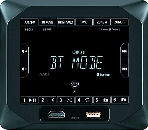 Jensen JWM22 2-Звучник Зони AM/FM|BT|HDMI|AUX Cube Ѕид Монтирање Стерео, Звучник Излез 4X 6 Вати, 30 Станица Поставувања, Добива