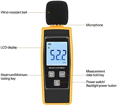 KFJBX дигитален ниво на звук на мерач на мерач на бучава мерна алатка за мониторинг на децибела со режим на одржување на максимум/мин/мин/податоци