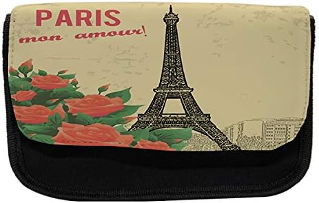 Необичен случај на молив во Париз, носталгични рози и Ајфелови, торба со молив со ткаенини со двоен патент, 8,5 x 5,5, разнобојно