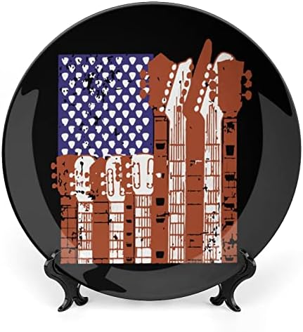 Американско Знаме Дизајн Гитара Керамичка Коска Кина Декоративни Плочи Со Штанд Виси Орнаменти Вечера Плочи