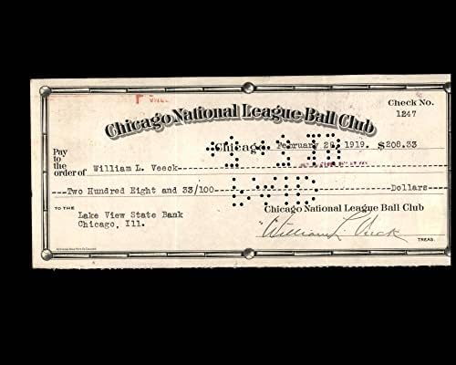 William Veeck PSA DNA потпишана X2 Chicago Cubs Check 2-28-1919 Autograph