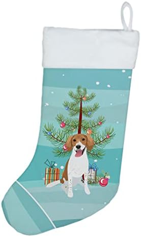 Богатства на Каролина WDK2959CS Beagle црвено -црвено скокоткано 2 Божиќно Божиќно порибување, камин што виси чорапи Божиќна сезона забава