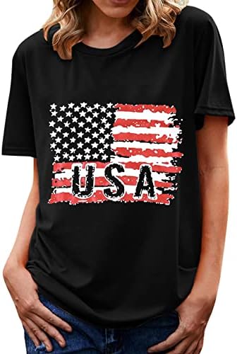 Патриотски кошули во САД за женски американски знаме маица 4 -ти јули подарок за Денот на независноста за жени со кратки ракави врвови