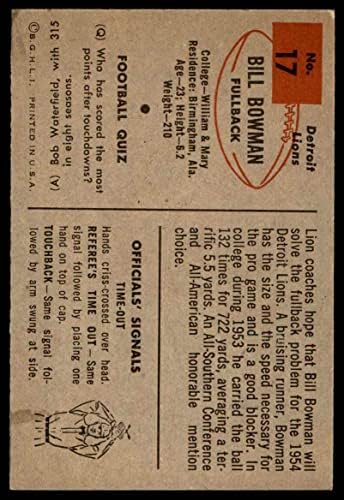 1954 Бауман # 17 Бил Бауман Детроит ЛАВОВИ ЕКС/ПЛАНИНАТА Лавови вилијам&засилувач;Марија