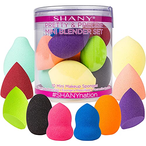 Shany Pretty & Precise Mini Mini Blender Blender Puff Set - Премиум латекс -мини шминка сунѓери за фондација и мешање - сет од 10