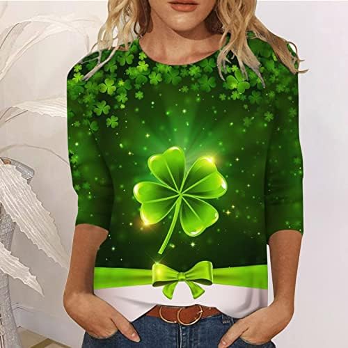 3/4 ракав кошула на Денот на Денот на Свети Патрик за жени Печатено од срцеви маици со зелени маици за време