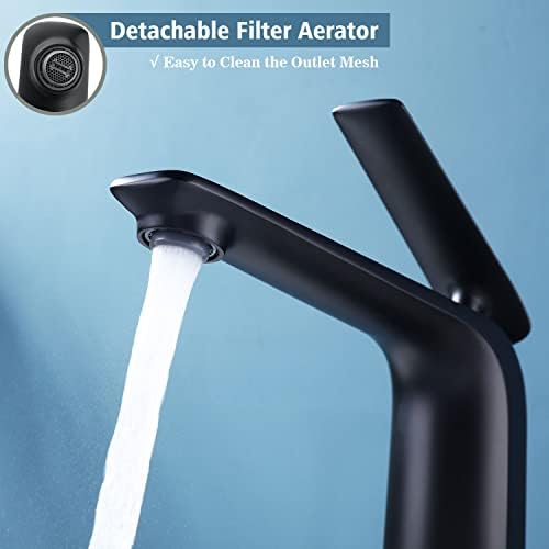 TOCALOCA Black Bathroom Faucet Tall Vessel Sink Faucet Matte Black Bathroom Sink Faucet, Single Handle 1 Hole Cold and Hot Water Mixer Vanity Sink Tap