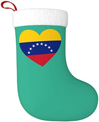 Cutedwarf Love Venezuela Flag Cristricating Christmas Stocking Xmas Декорација Класичен 18 инчи камин виси чорап