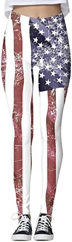4 -ти јули со високи хеланки за жените за жени со американско знаме, кои трчаат хеланки Ултра мека четкана атлетска салата за теретани