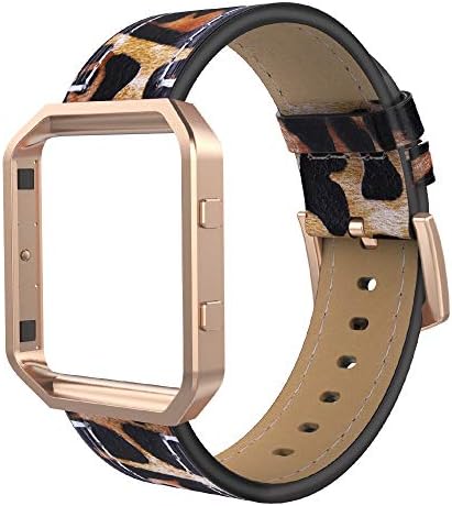 Simpeak кожа лента со рамка за кутии компатибилни со Fitbit Blaze Smartwatch, оригинална замена на кожен опсег за Fitbit Blaze, Leapard +