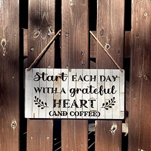 Знаци за подароци во кујната Фарма куќа започнуваат секој ден со благодарно срце и кафе дрвена висечка знак рустикален wallид