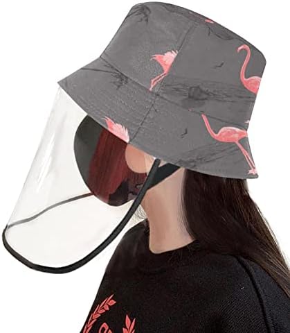 Заштитна капа за возрасни со штит за лице, рибарска капа Анти сонце капа, кокос дланка Фламинго тропска летна плажа