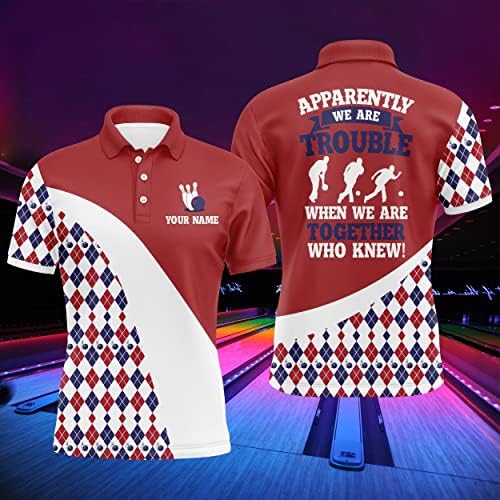 Персонализирана кошула за куглање за мажи и жени, Црвен Аргиле смешен боречки дрес со кратки ракави за кратки ракави и кошула за
