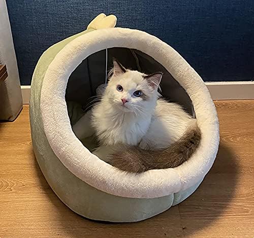 H&T мек симпатичен кревет за мачки, со удобни перничиња што не се лизгаат на дното и висечка топка за играчки)
