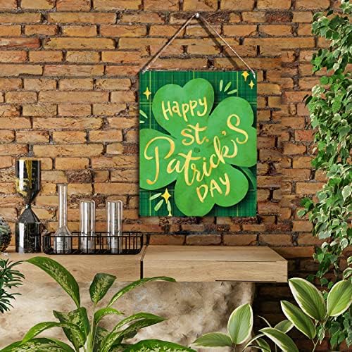 Смешен среќен ден на Денот на Свети Патрик Рустикален зелен Бафало Проверете ја среќната детелина дрвена висечка плакета за домашна дневна